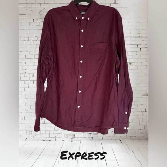 Express Men's Long Sleeve Burgundy Button-Up Dress Shirt - Size L - Picture 1 of 6